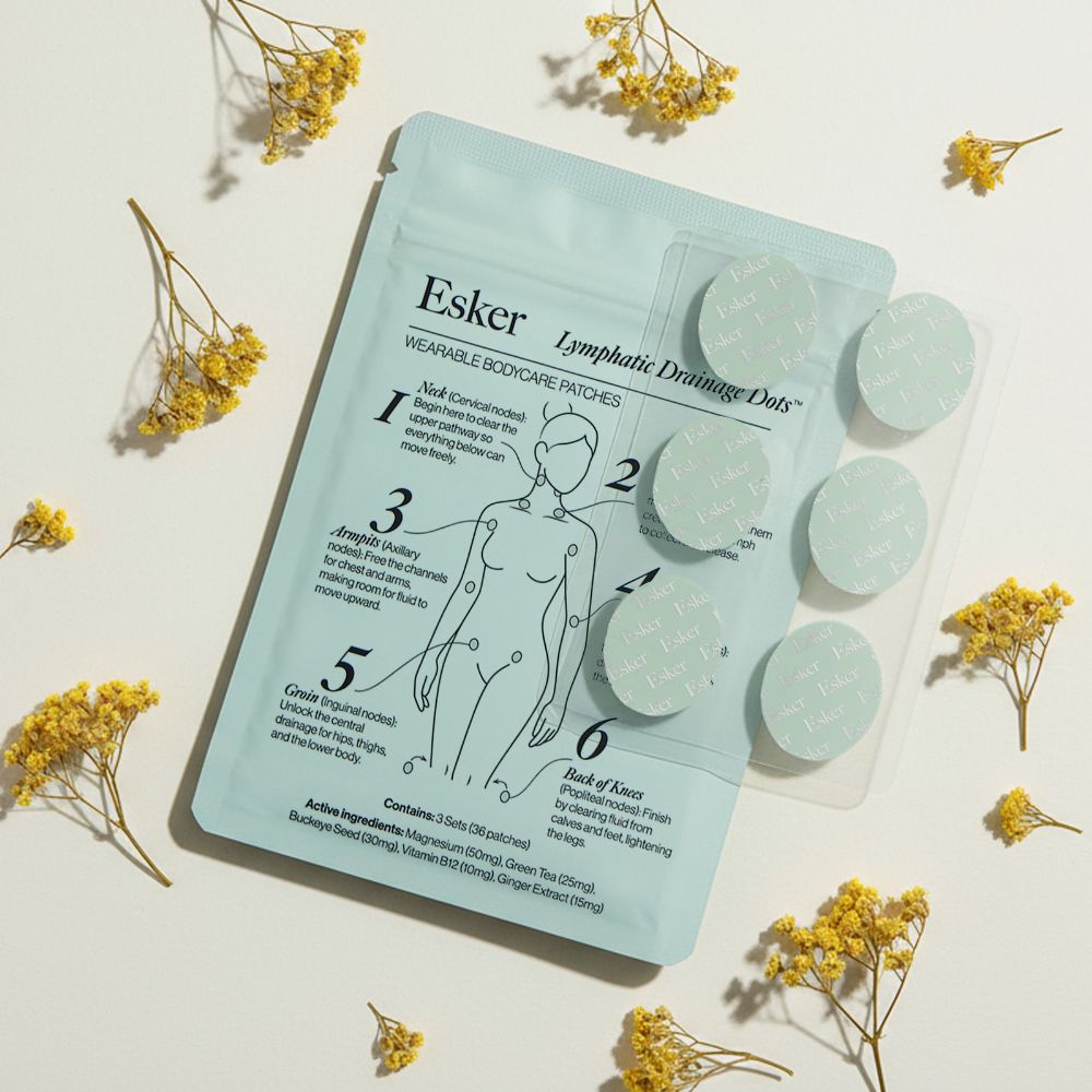 Esker lymphatic drainage patches on a light background with yellow flowers