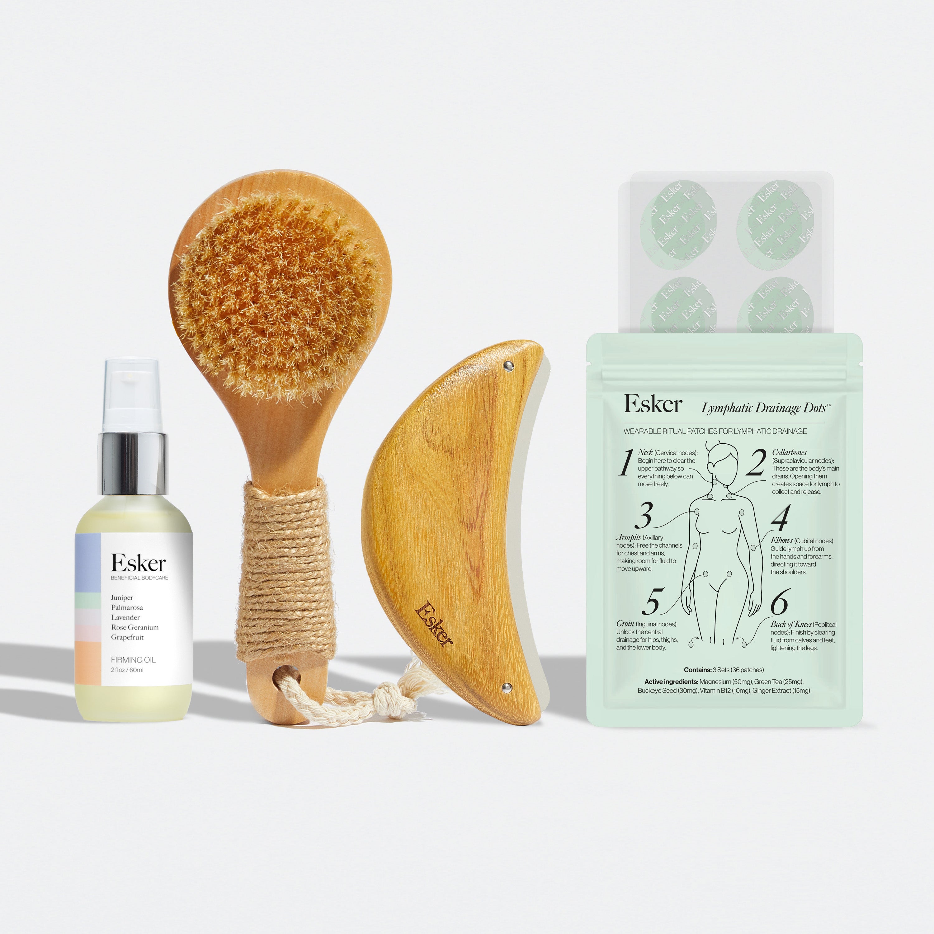 Lymphatic Flow 4-Piece Body Care Set & Tools Kit | Dry Brush, Body